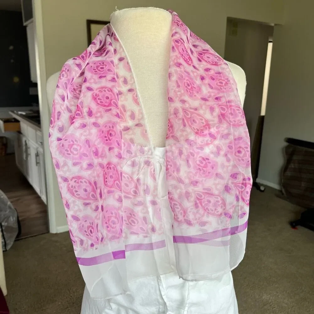 VTG Sheer Pink Paisley Scarf Oblong Chiffon Cottagecore Boho Romantic